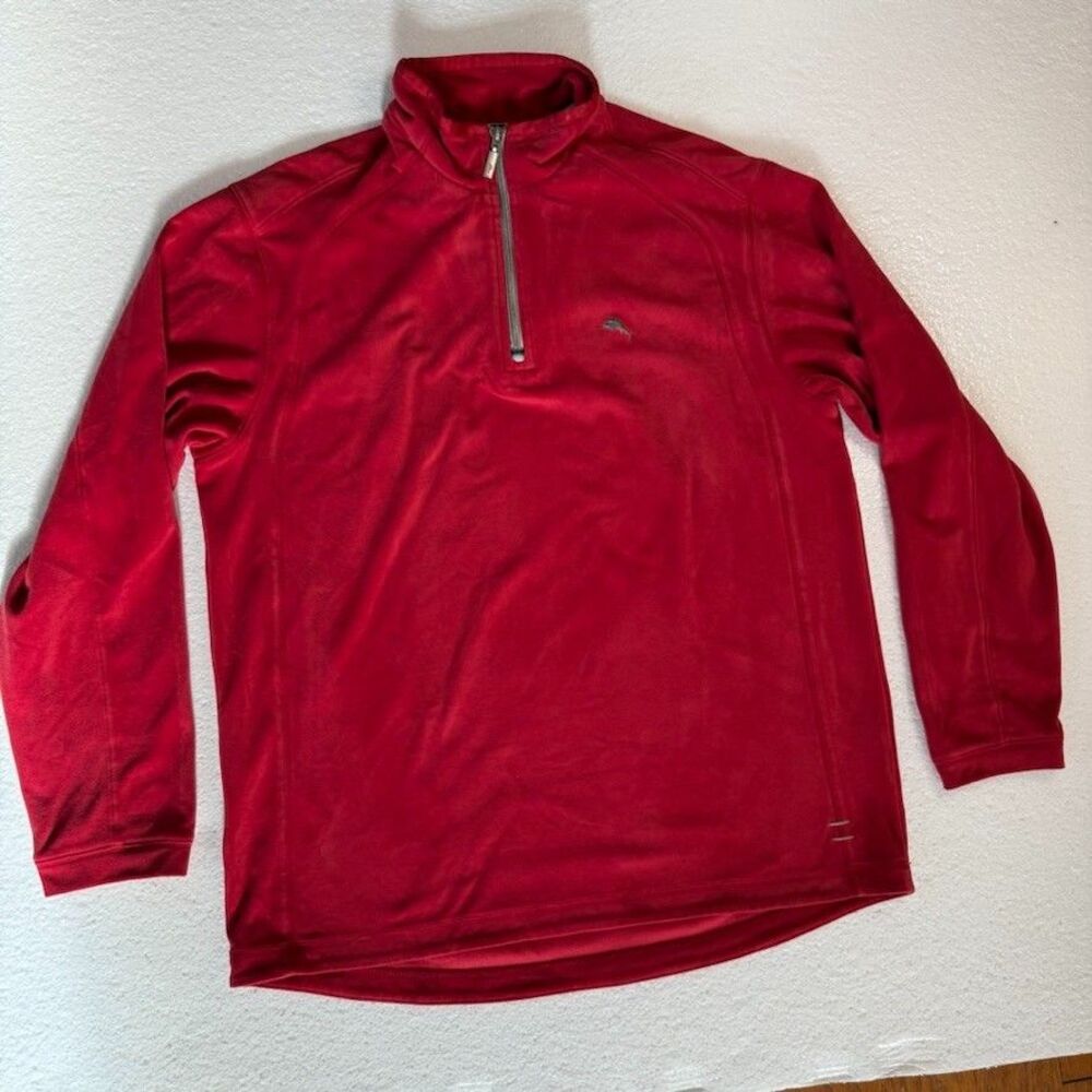 Tommy Bahama Red Paradise Tech Quarter Zip Pullover Beach Sweater Mens Medium